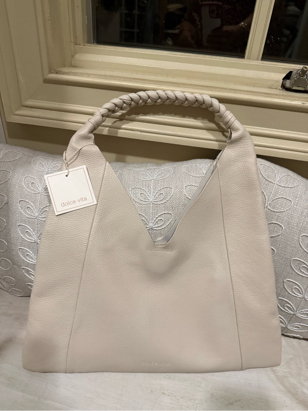 Dolce Vita Cream Braided-Handle Shoulder Hobo